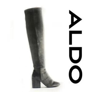 Aldo Women's Over The Knee Boots Belinna Silver Gray Stretch Shaft Velvet Size 6